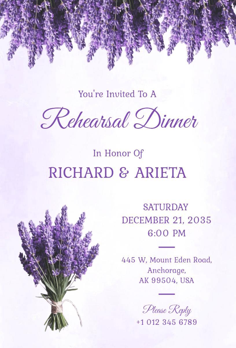 Elegant Lavender Floral Rehearsal Dinner Invitation Template