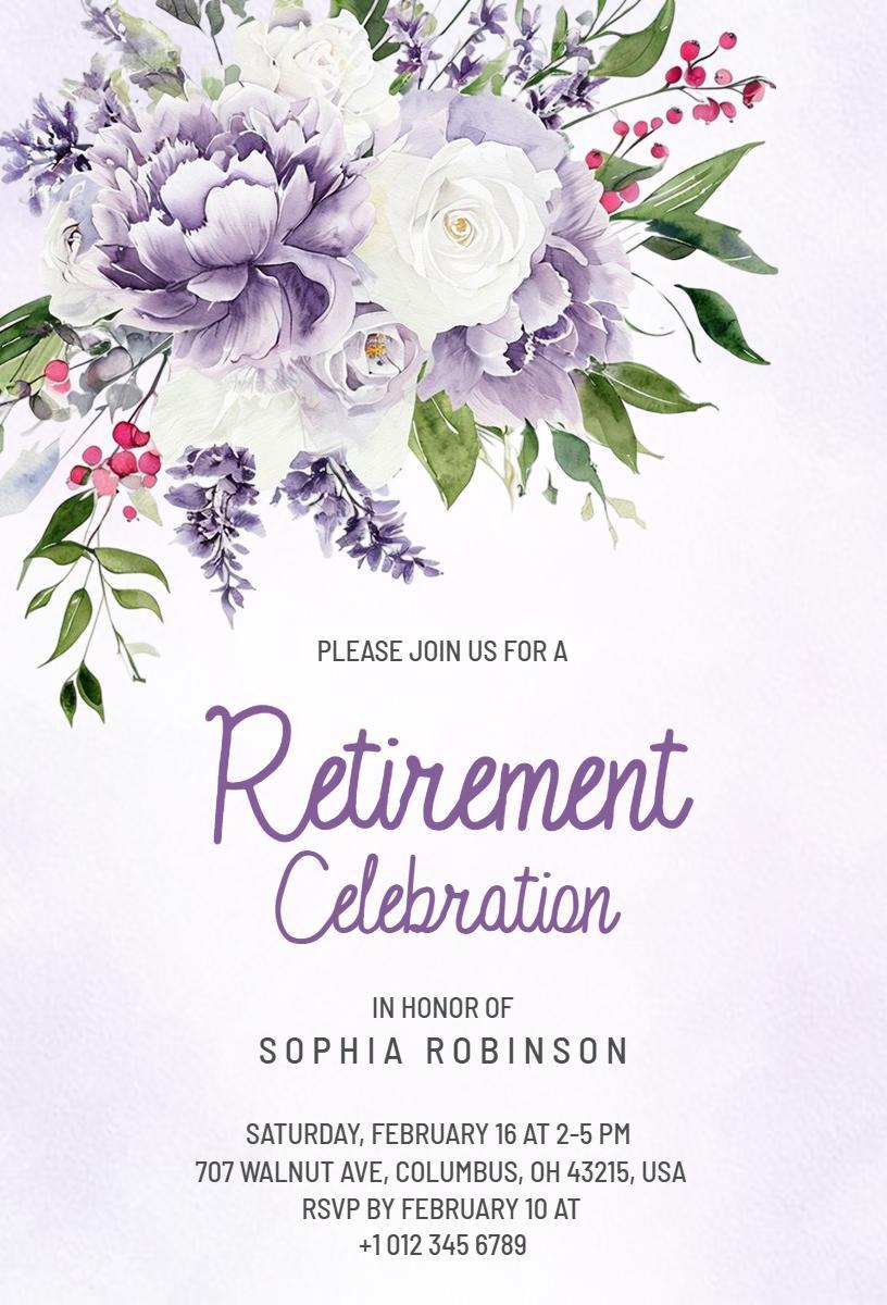 Elegant Lavender Floral Retirement Party Celebration Invitation Template