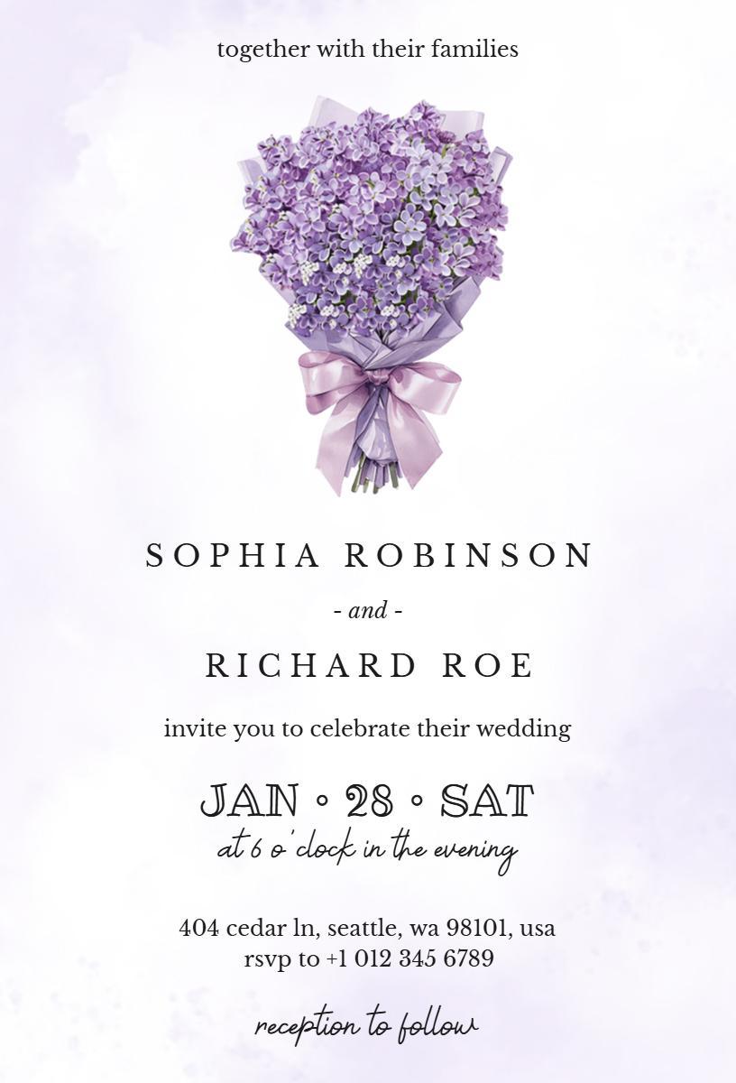 Elegant Lavender Floral Wedding Celebration Invitation Template