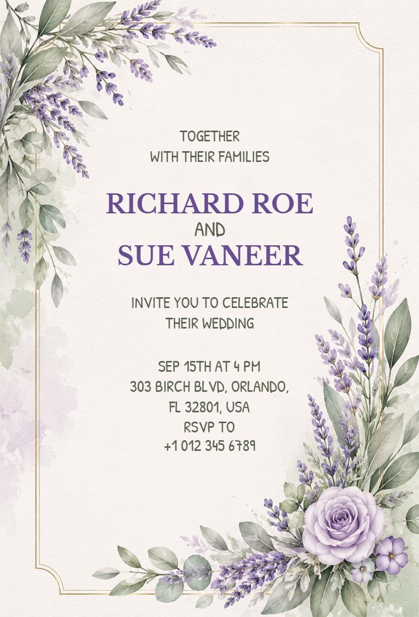 Elegant Lavender Rose-Themed Wedding Celebration Invitation Template
