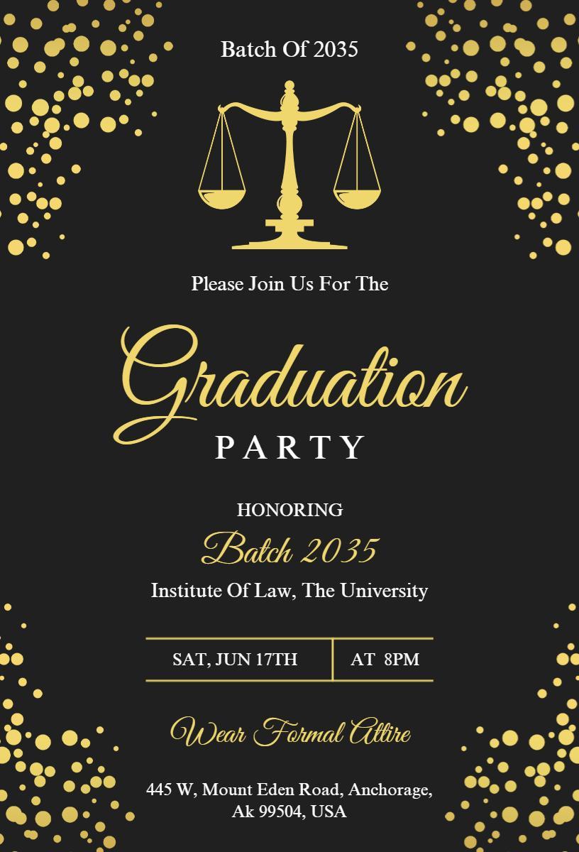 Elegant Law School Graduation Celebration Party Invitation Template