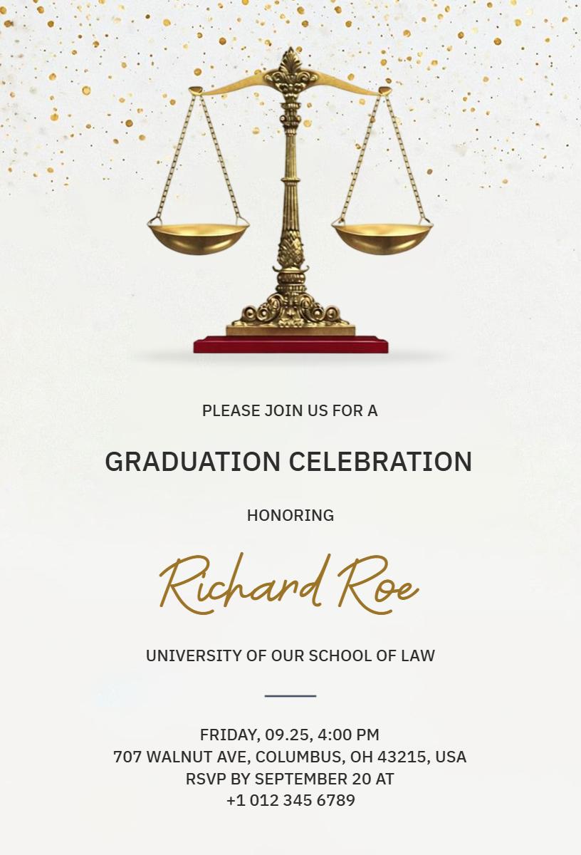 Elegant Legal School Graduation Celebration Invitation Template