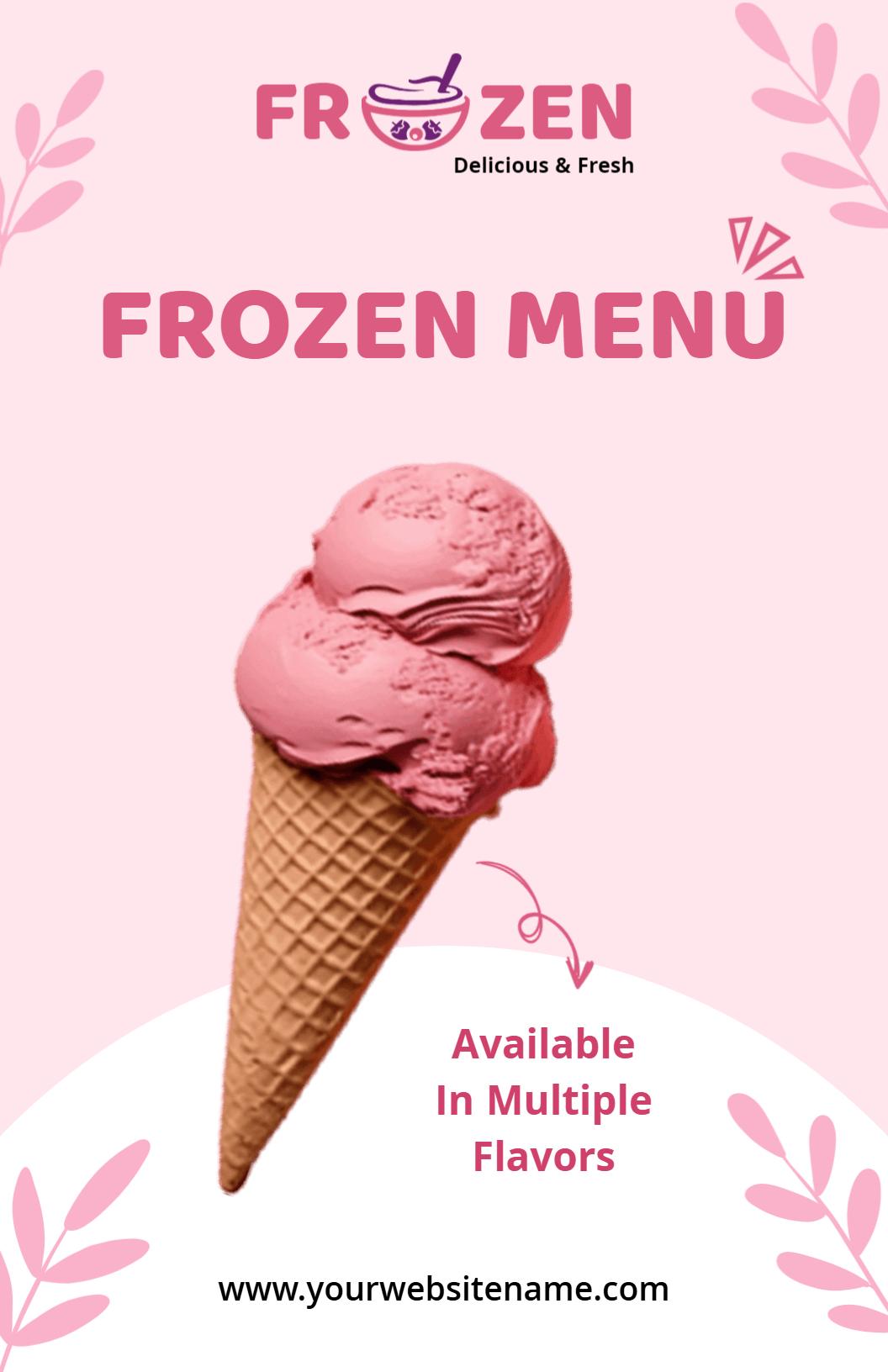 Elegant Light Pink Ice Cream Cone Frozen Menu Template