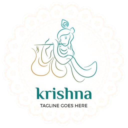 Elegant Line Art of Krishna Celebrating Divine Love Logo Template