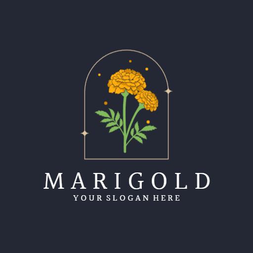 Elegant Marigold Flowers with Stylish Arch Design Logo Template