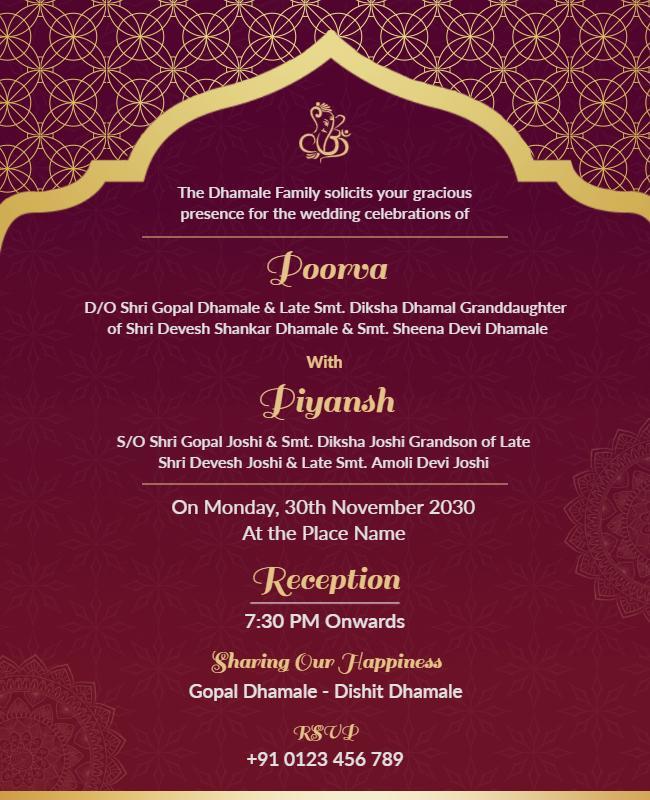 Elegant Maroon and Gold Wedding Invitation Poster Template