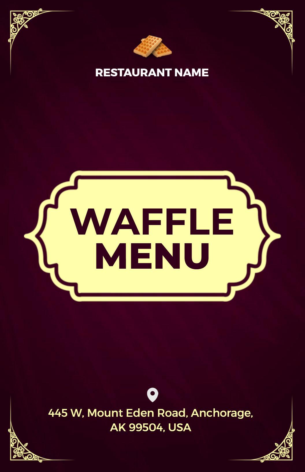Elegant Maroon Dessert Waffle Dining Menu Template