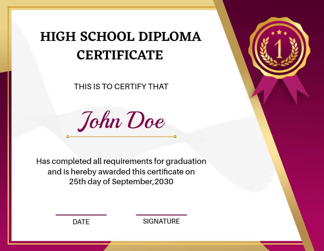 Elegant Maroon High School Diploma Graduation Certificate Template