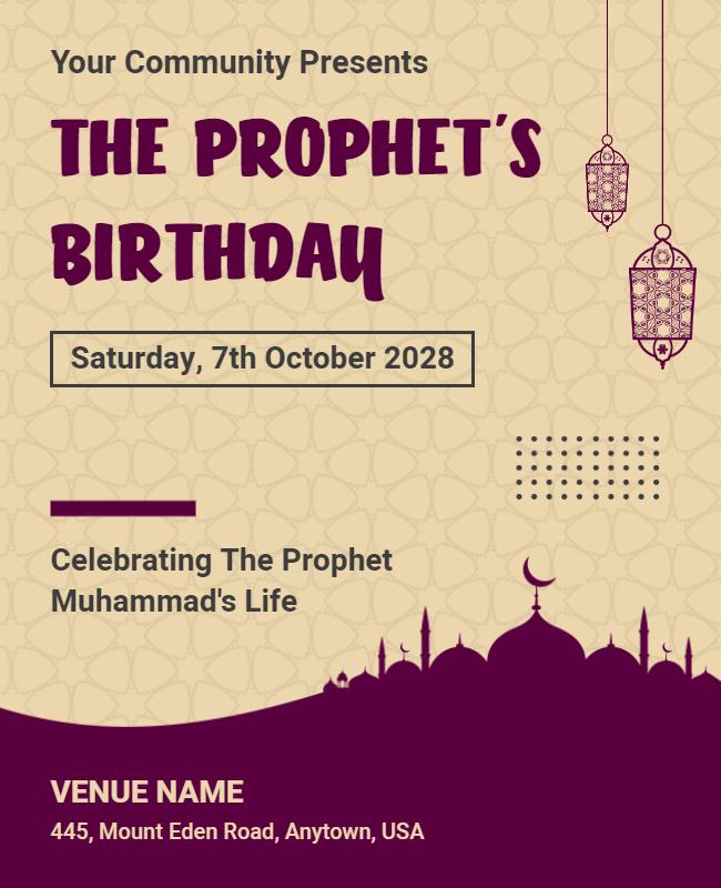 Elegant Maroon Islamic Prophet's Birthday Celebration Poster Template