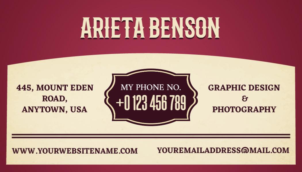 Elegant Maroon Vintage Graphic Design Photography Business Card Template