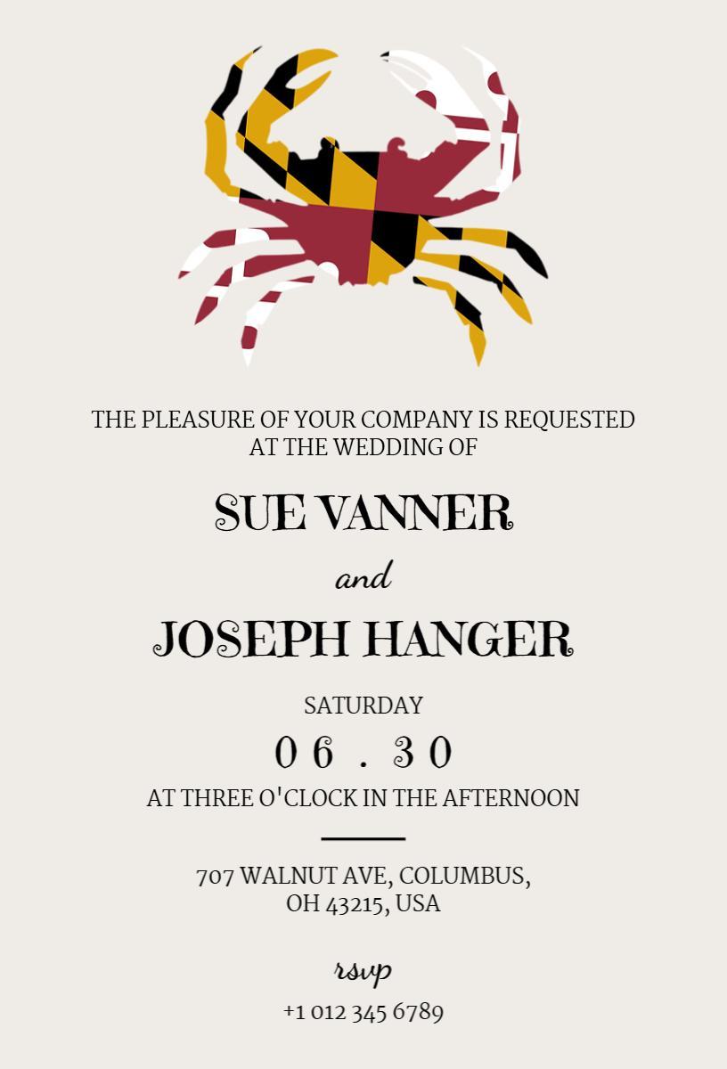 Elegant Maryland Crab Themed Wedding Celebration Invitation Template