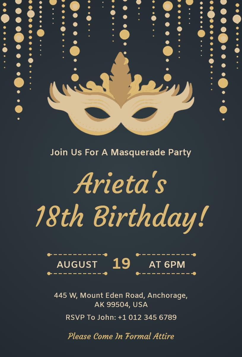 Elegant Masquerade 18th Birthday Celebration Invitation Template
