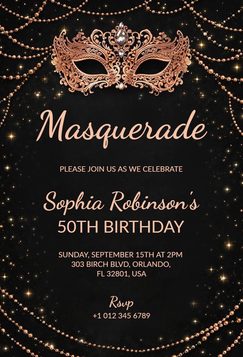 Elegant Masquerade 50th Birthday Celebration Invitation Template