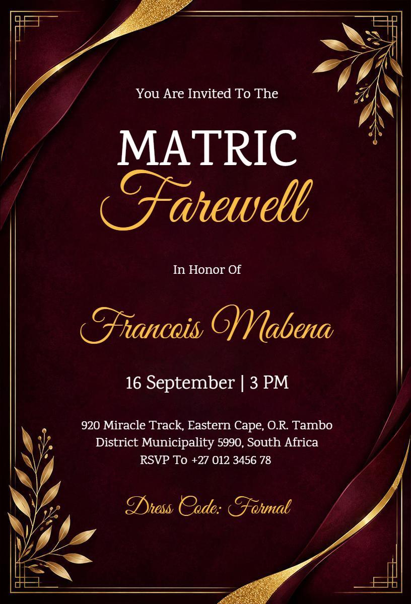 Elegant Matric Farewell Celebration Honor Invitation Template