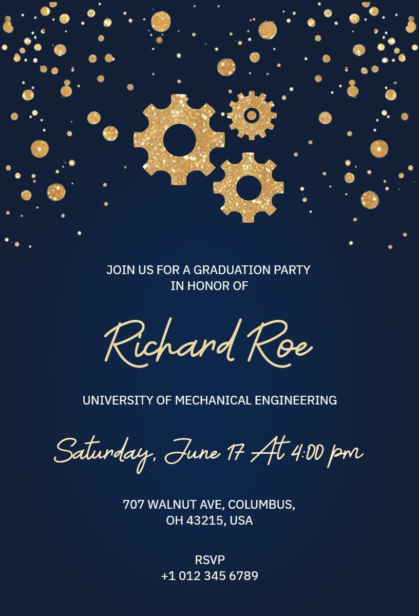 Elegant Mechanical Engineering Graduation Celebration Invitation Template