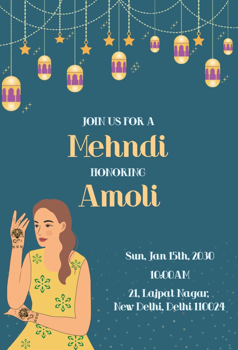 Elegant Mehndi Celebration Honoring Amoli Invitation Template