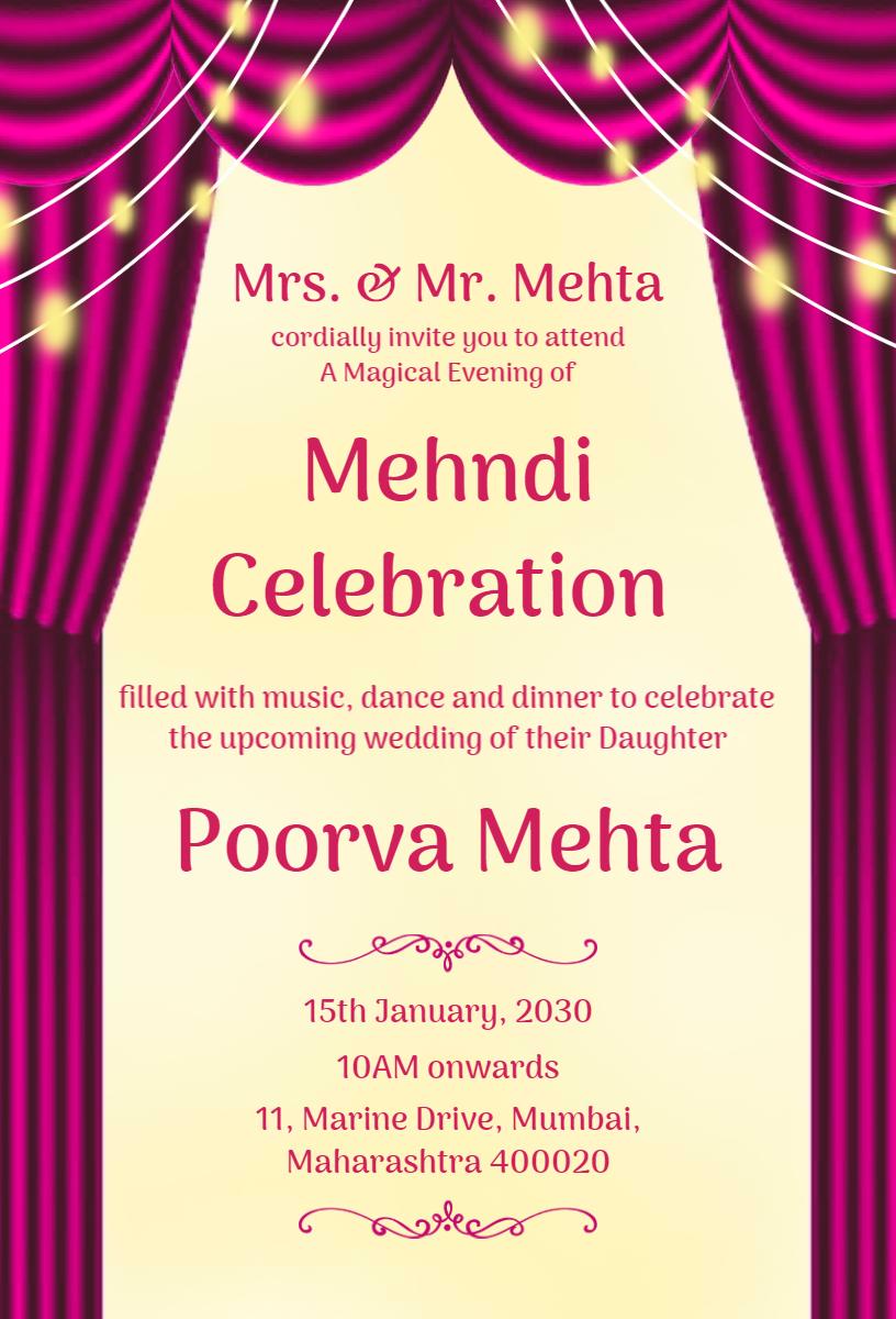Elegant Mehndi Ceremony Celebration Invitation Template