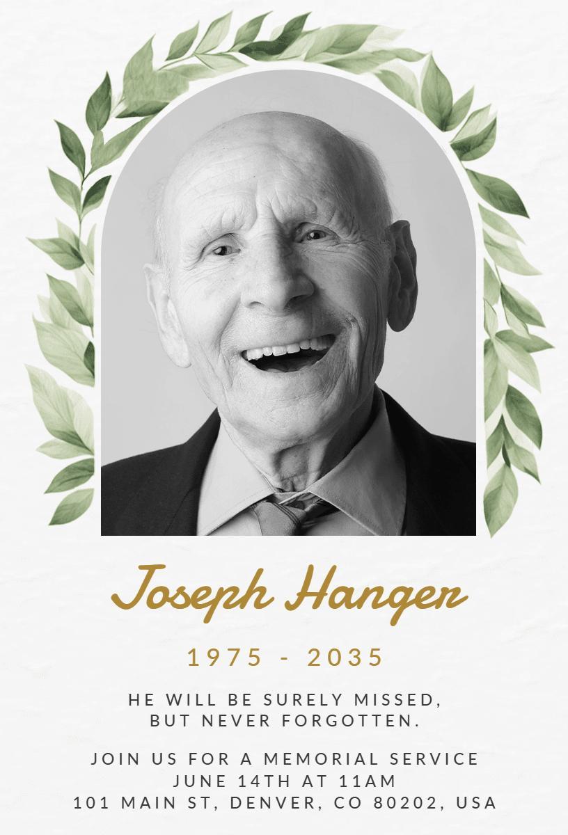Elegant Memorial Service Celebration Life Invitation Template