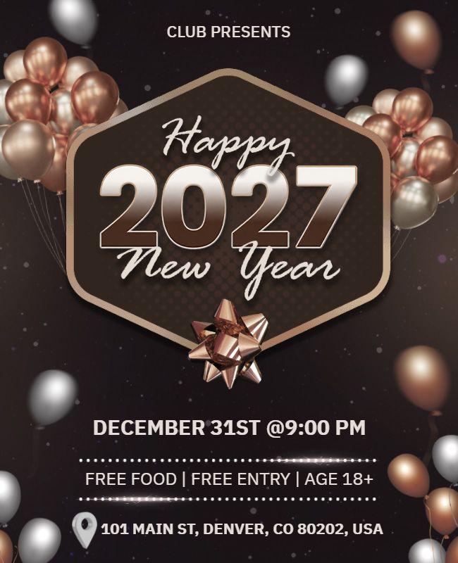 Elegant Metallic New Year Celebration Party Flyer Template