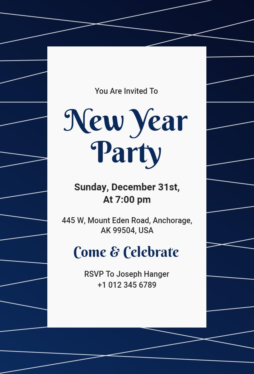 Elegant Midnight Blue New Year Celebration Invitation Template