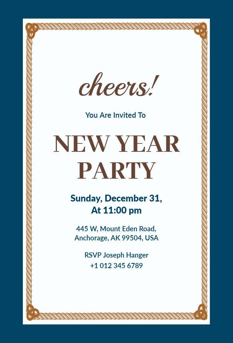 Elegant Midnight Countdown New Year Party Invitation Template