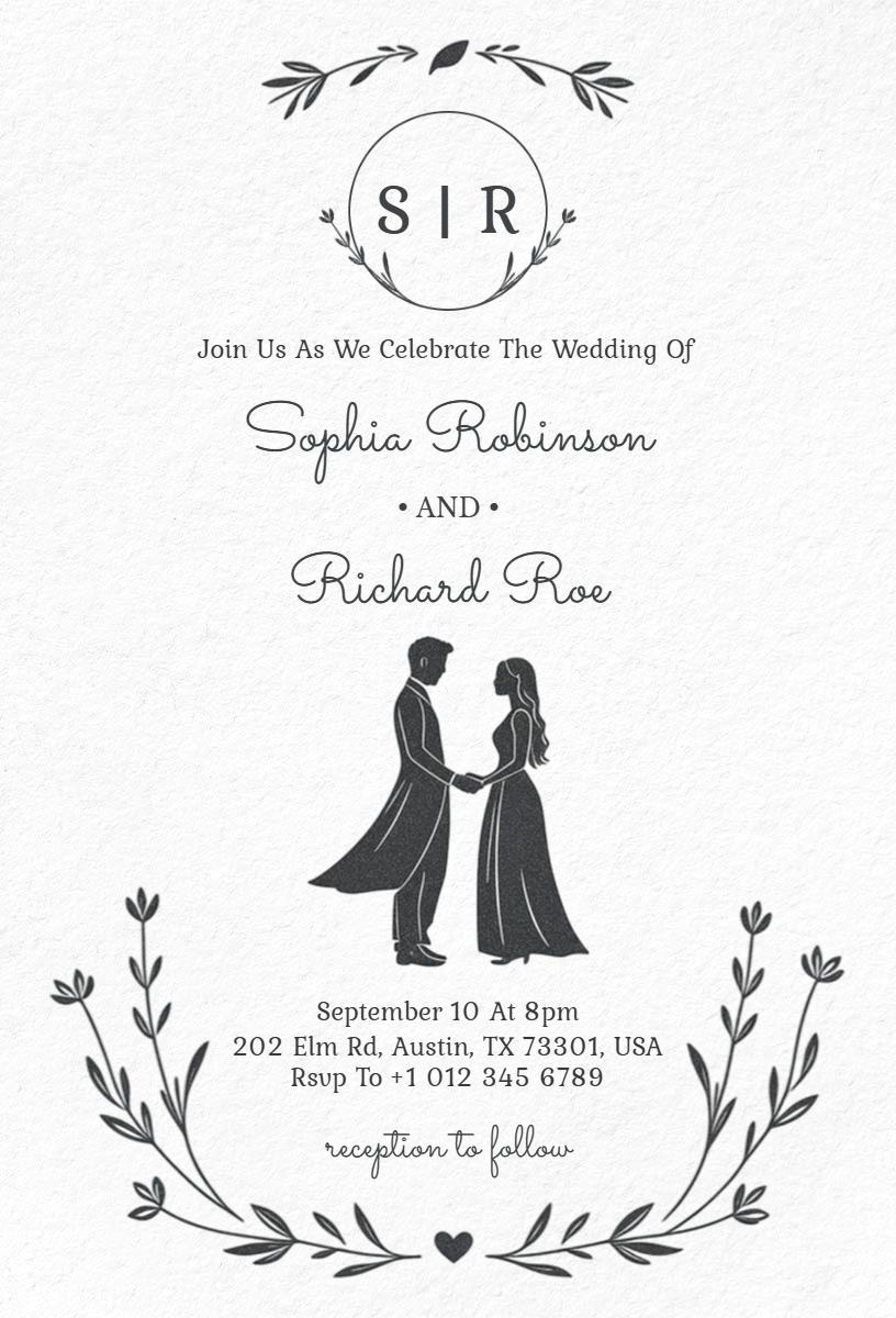 Elegant Minimalist Black and White Wedding Invitation Template