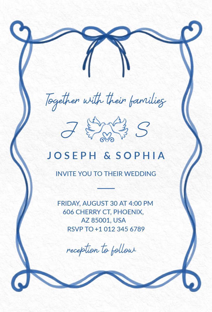 Elegant Minimalist Blue Line Art Wedding Invitation Template