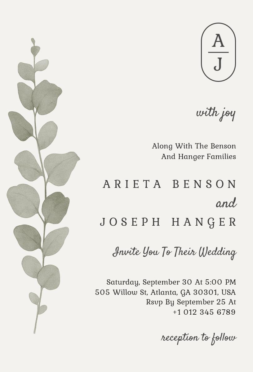 Elegant Minimalist Eucalyptus Wedding Invitation Template