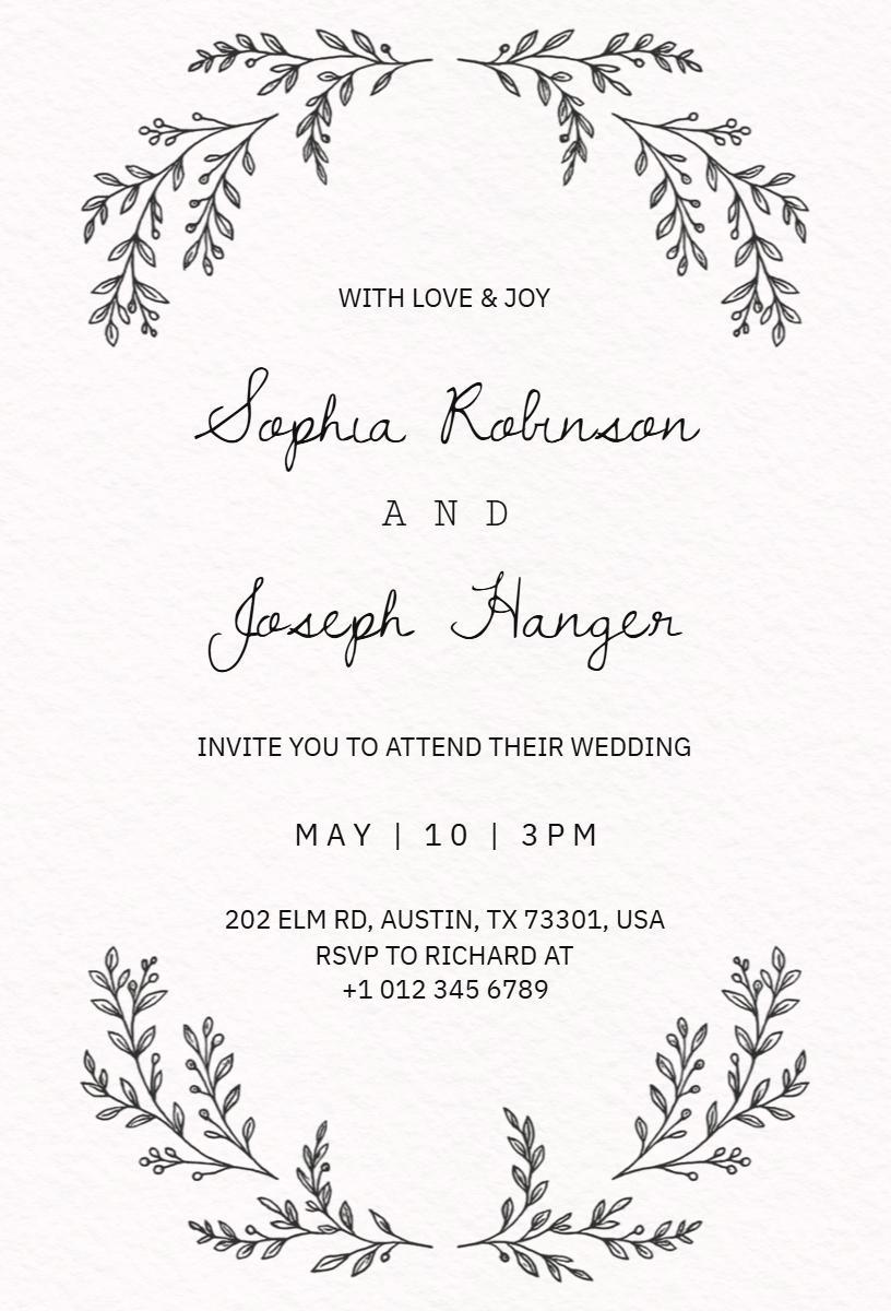Elegant Minimalist Floral Wedding Ceremony Invitation Template