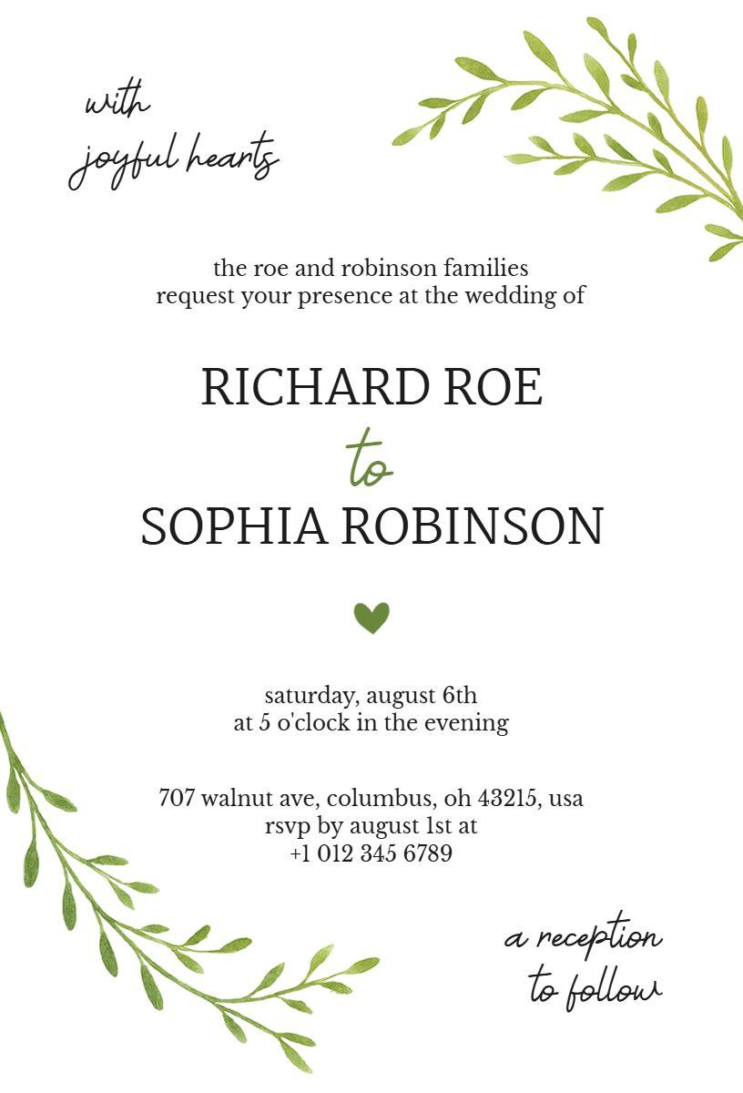 Elegant Minimalist Greenery Wedding Ceremony Invitation Template