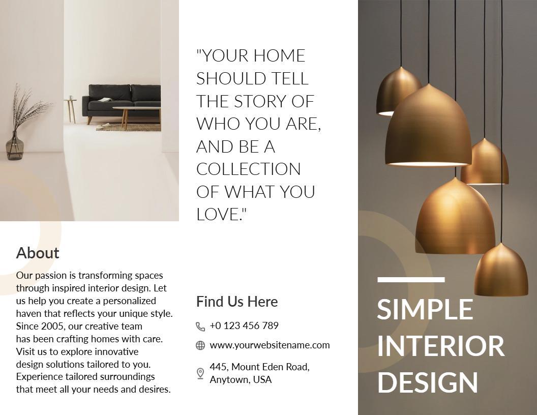 Elegant Minimalist Interior Design Solutions Brochure Template