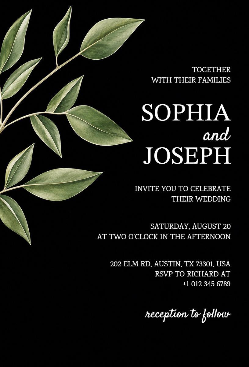 Elegant Minimalist Leafy Wedding Ceremony Invitation Template