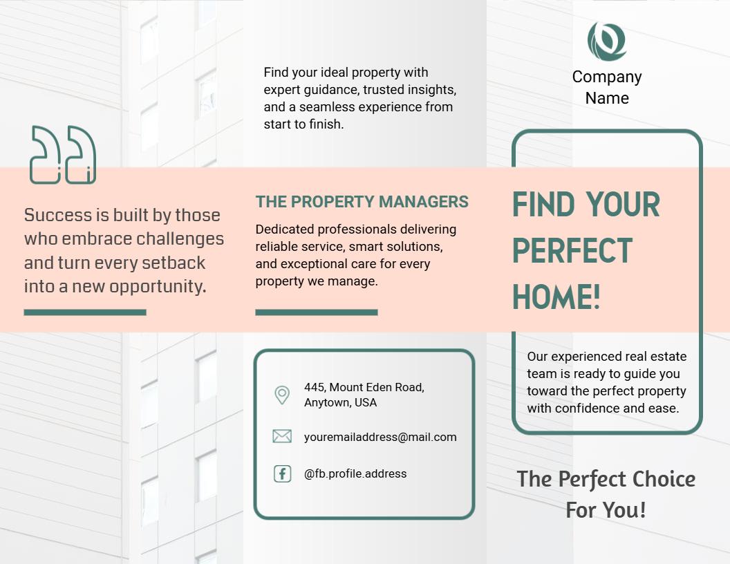 Elegant Mint Green Real Estate Property Management Tri Fold Brochure Template