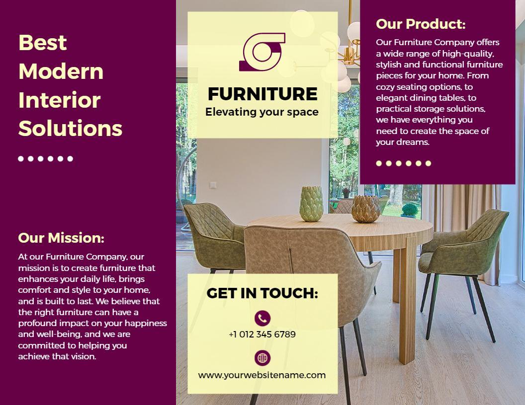 Elegant Modern Furniture Solutions and Interior Design Brochure Template
