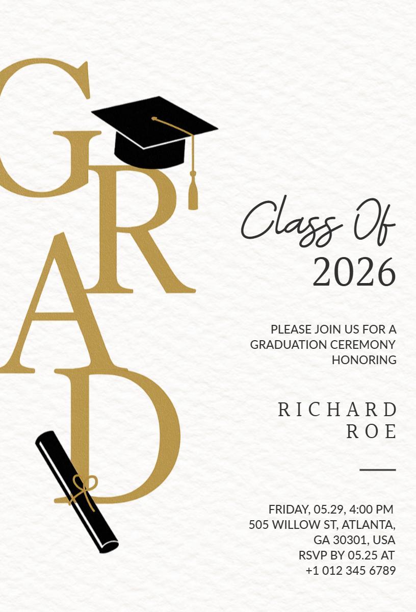 Elegant Modern Graduation Ceremony Celebration Invitation Template