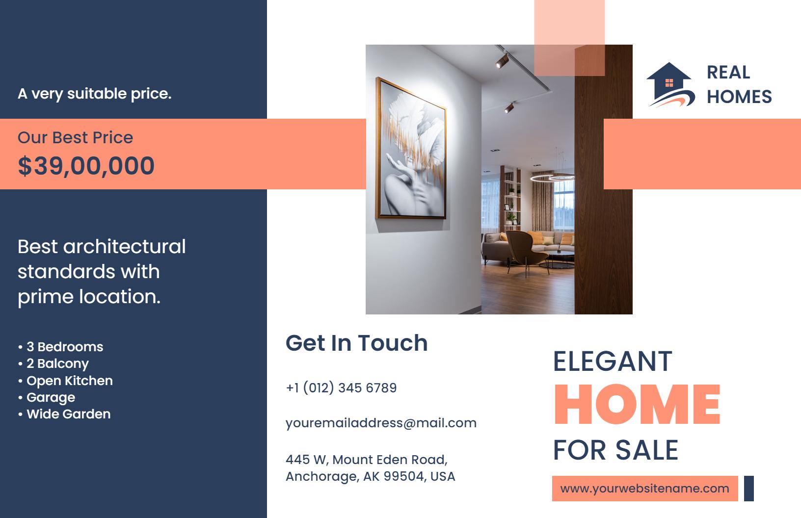 Elegant Modern Home For Sale with Prime Location Brochure Template