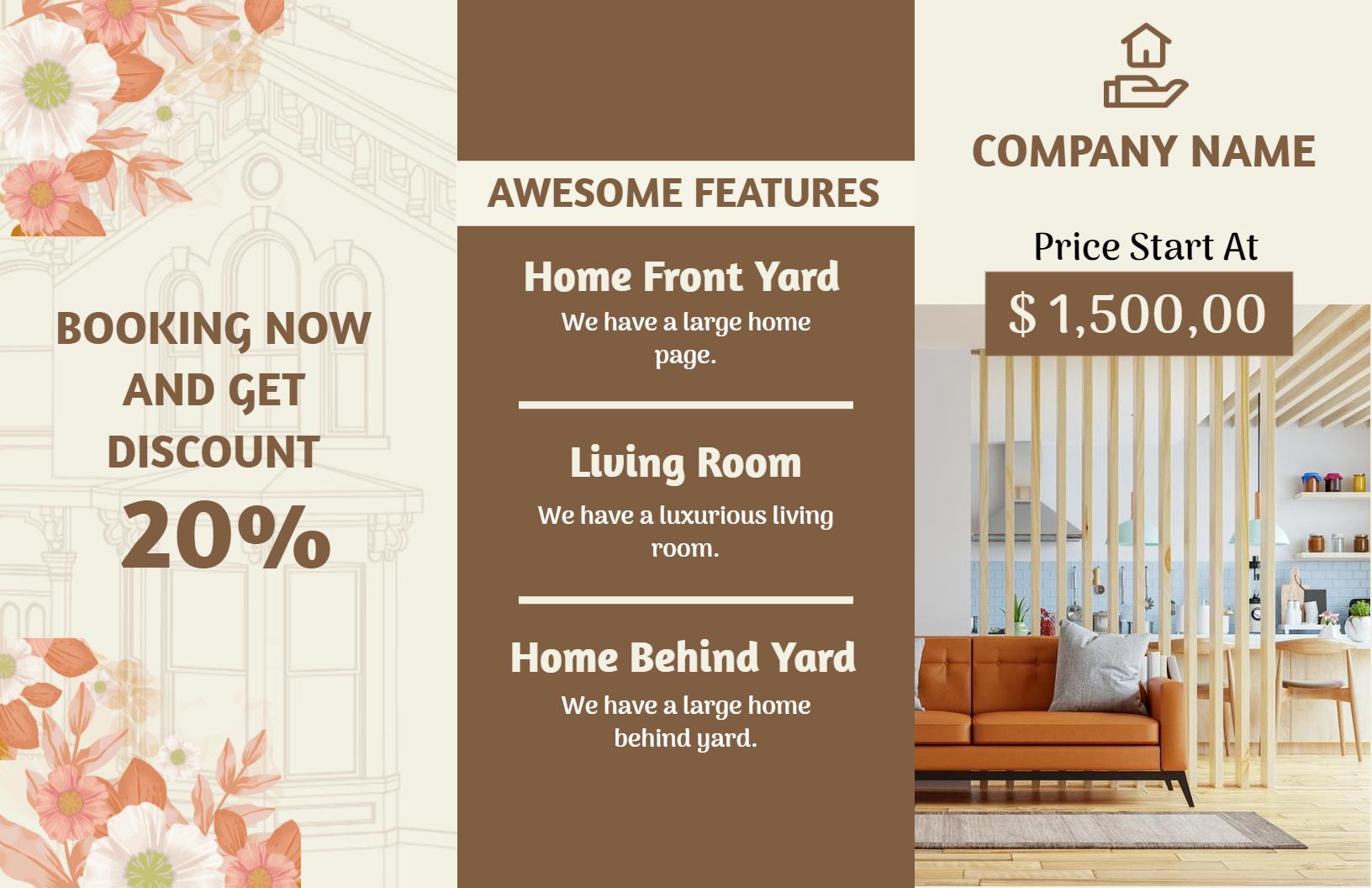 Elegant Modern Home Interior and Feature Highlights Brochure Template
