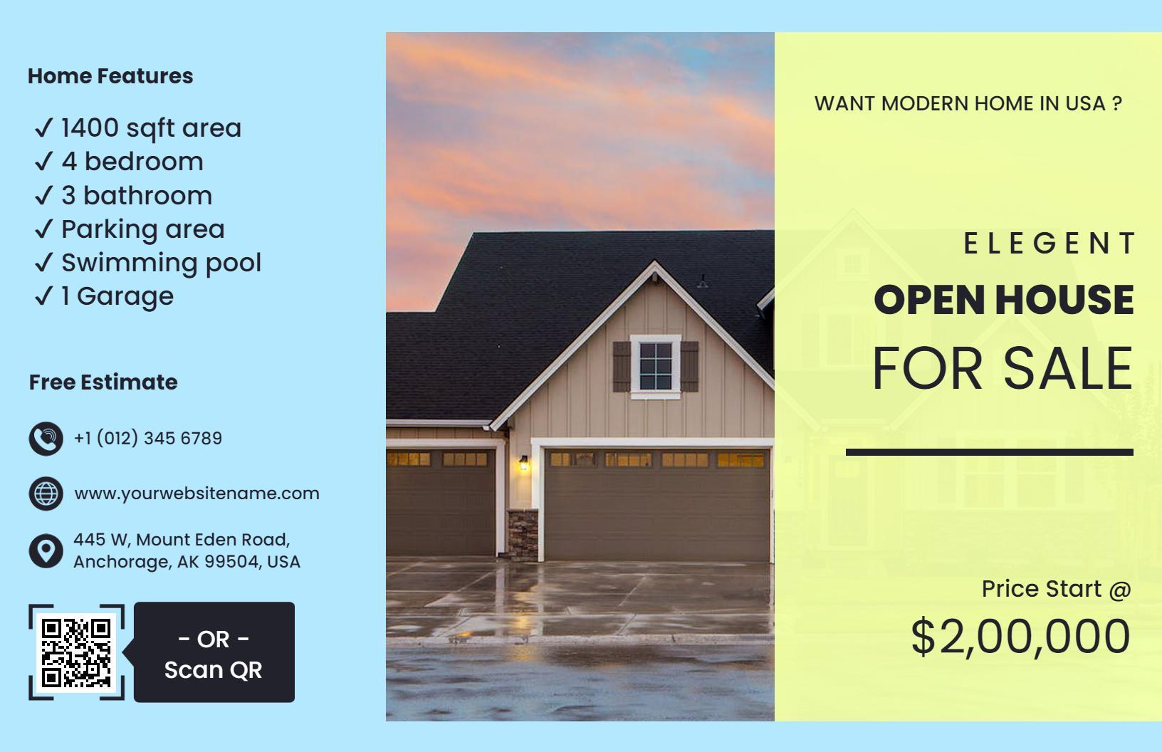 Elegant Modern Home Open House for Sale Brochure Template