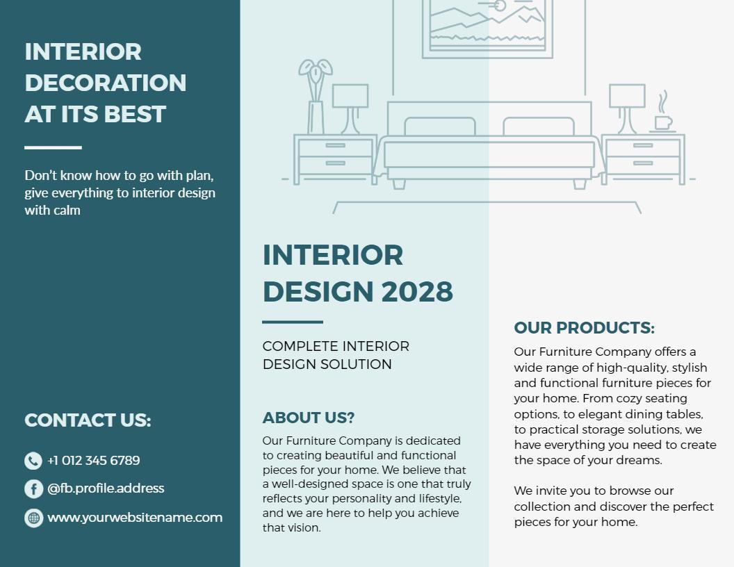Elegant Modern Interior Design Furniture Solutions Brochure Template