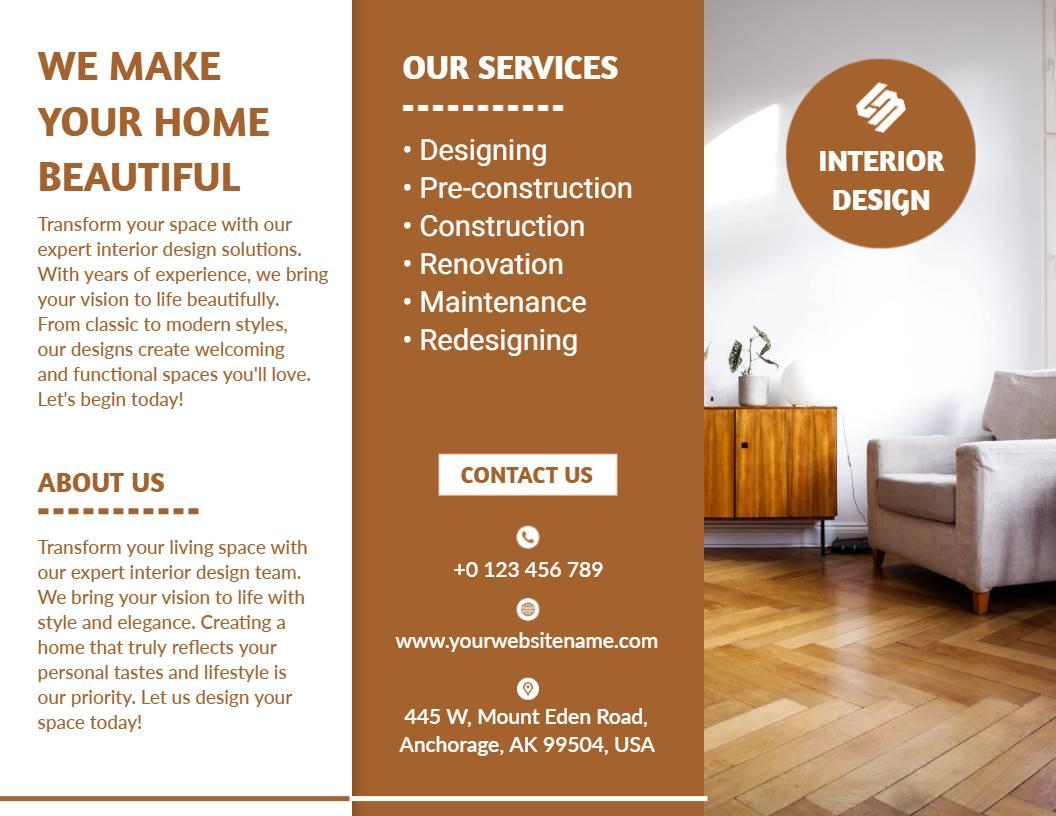 Elegant Modern Interior Design Services and Solutions Brochure Template