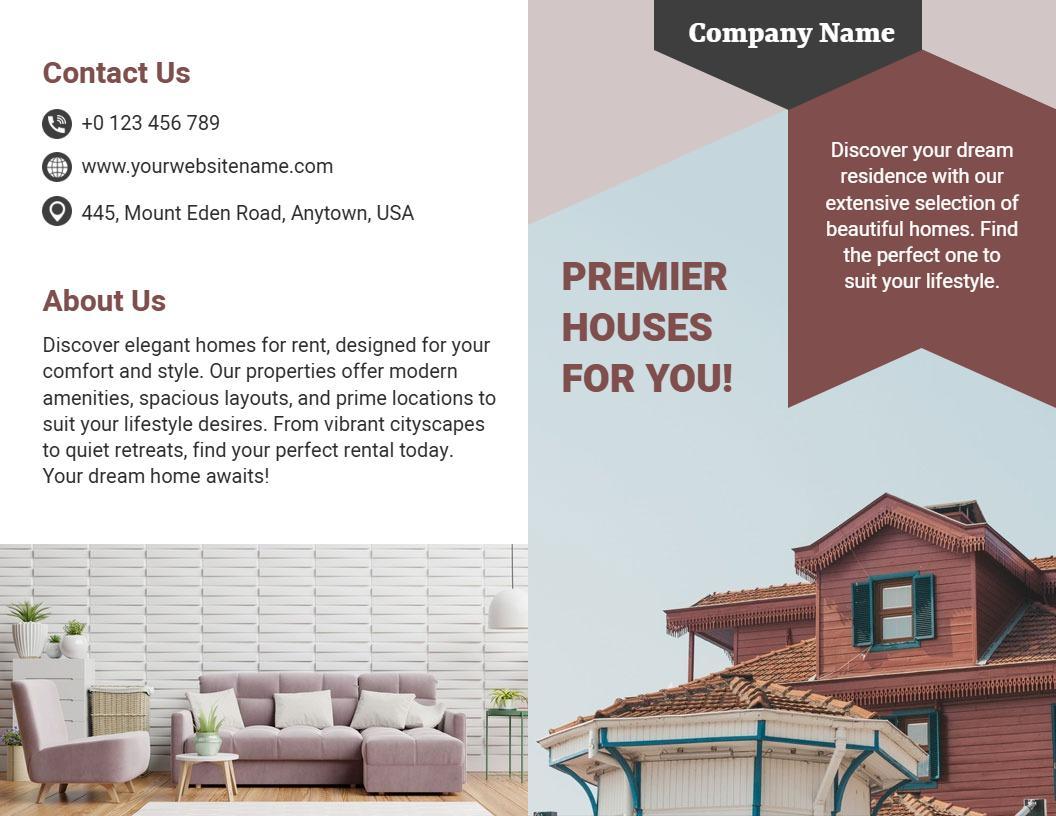 Elegant Modern Real Estate Premier Houses Rental Brochure Template