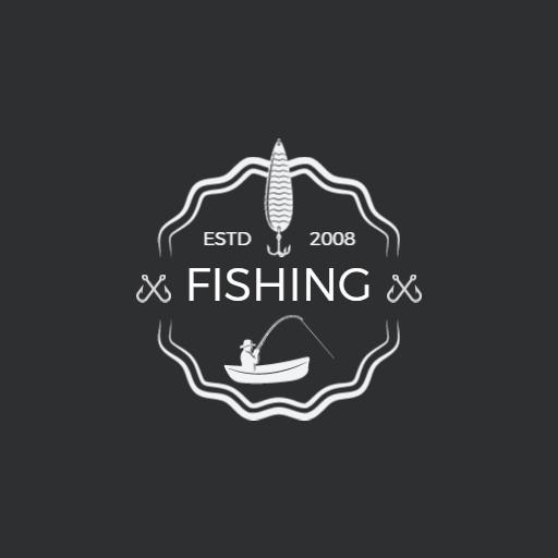 Elegant Monochrome Fishing Logo Featuring a Boat and Bait Logo Template