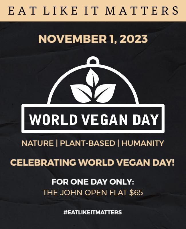 Elegant Monochrome World Vegan Day Celebration Poster Template