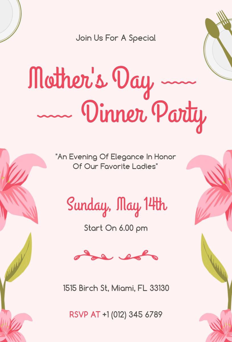 Elegant Mother's Day Dinner Party Celebration Invitation Template