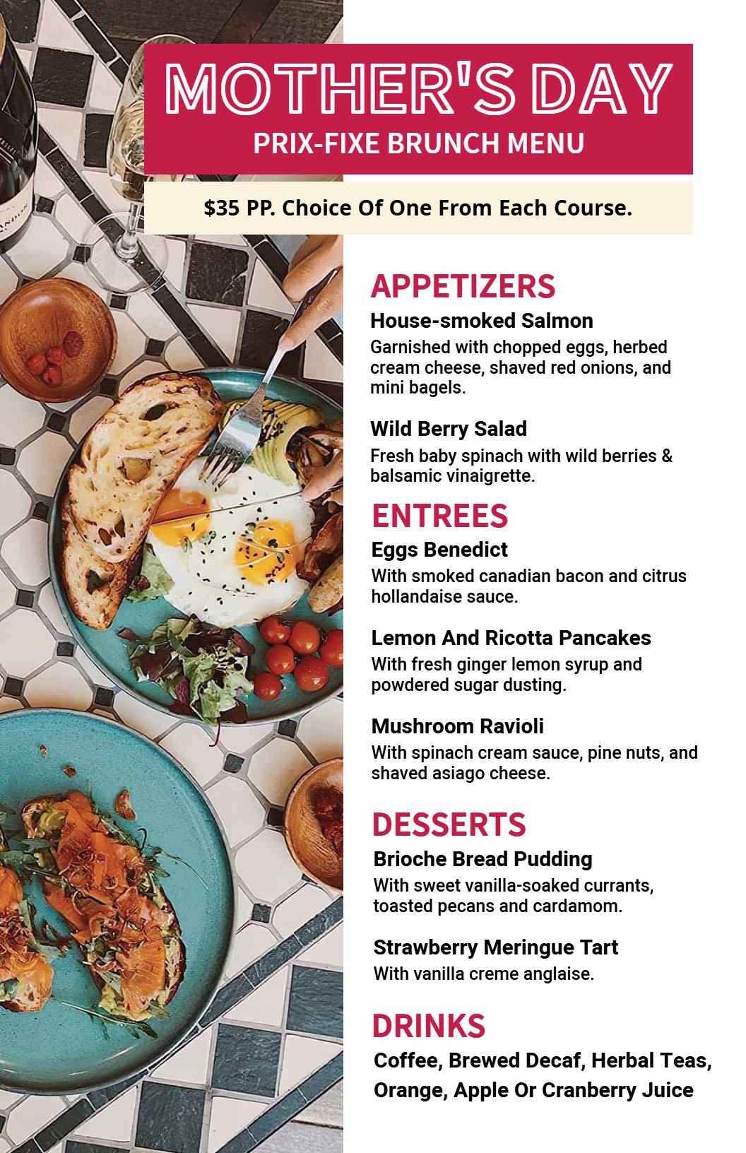 Elegant Mother's Day Prix-Fixe Dining Menu Template