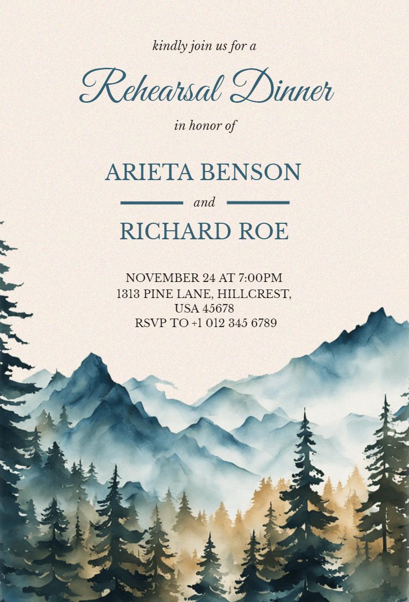 Elegant Mountain Landscape Rehearsal Dinner Invitation Template