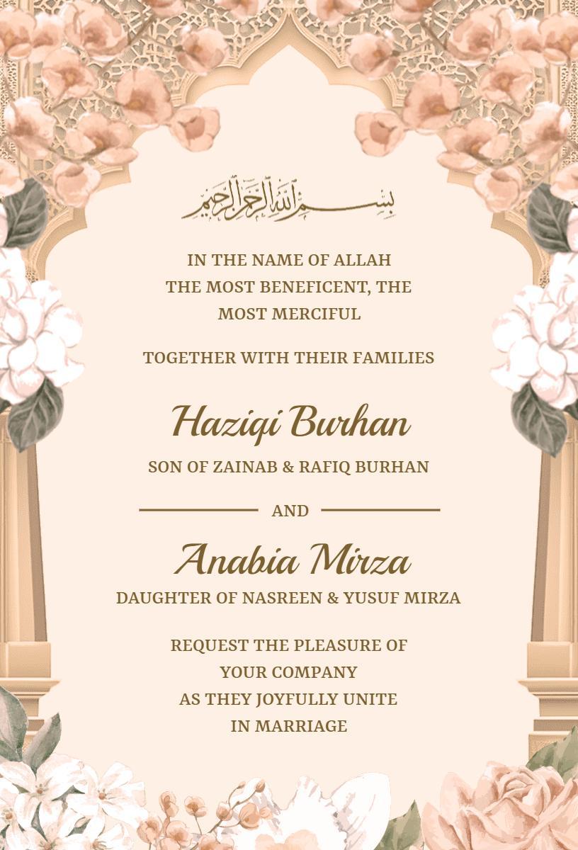 Elegant Muslim Wedding Celebration Invitation Template