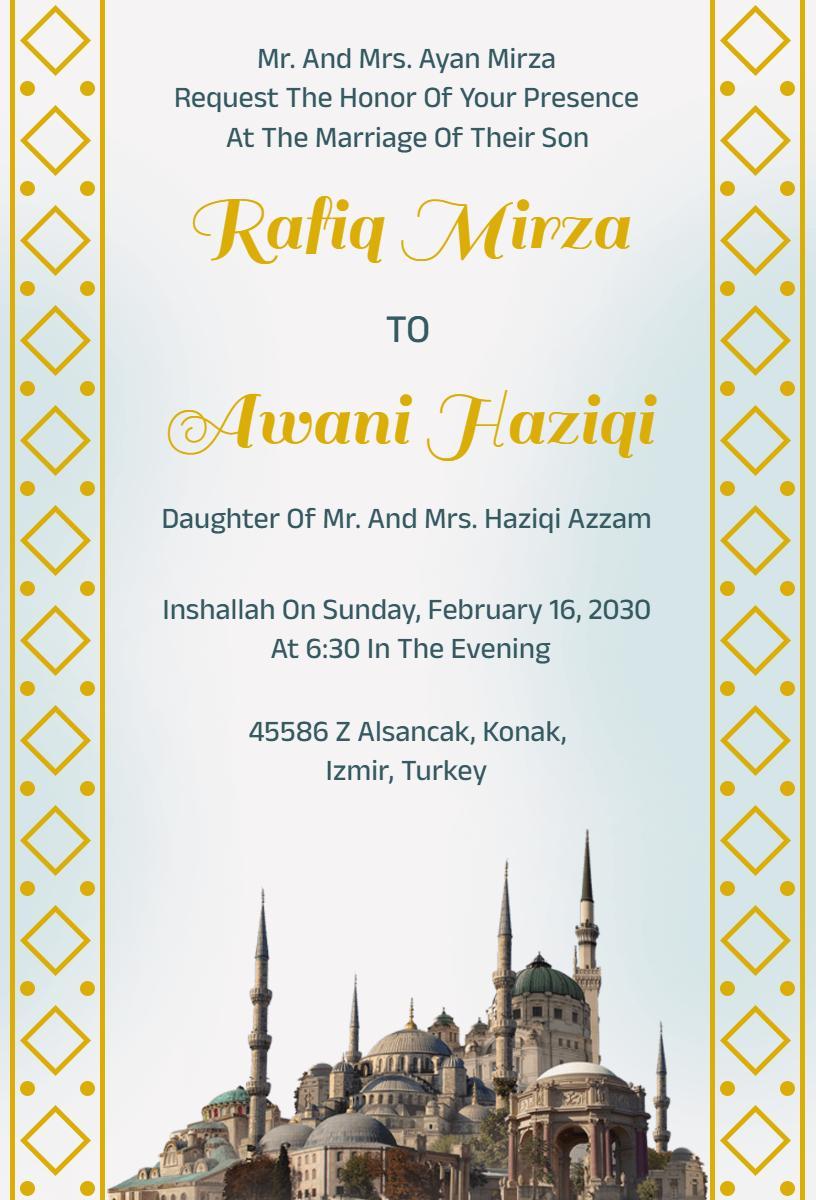 Elegant Muslim Wedding Ceremony Invitation Template