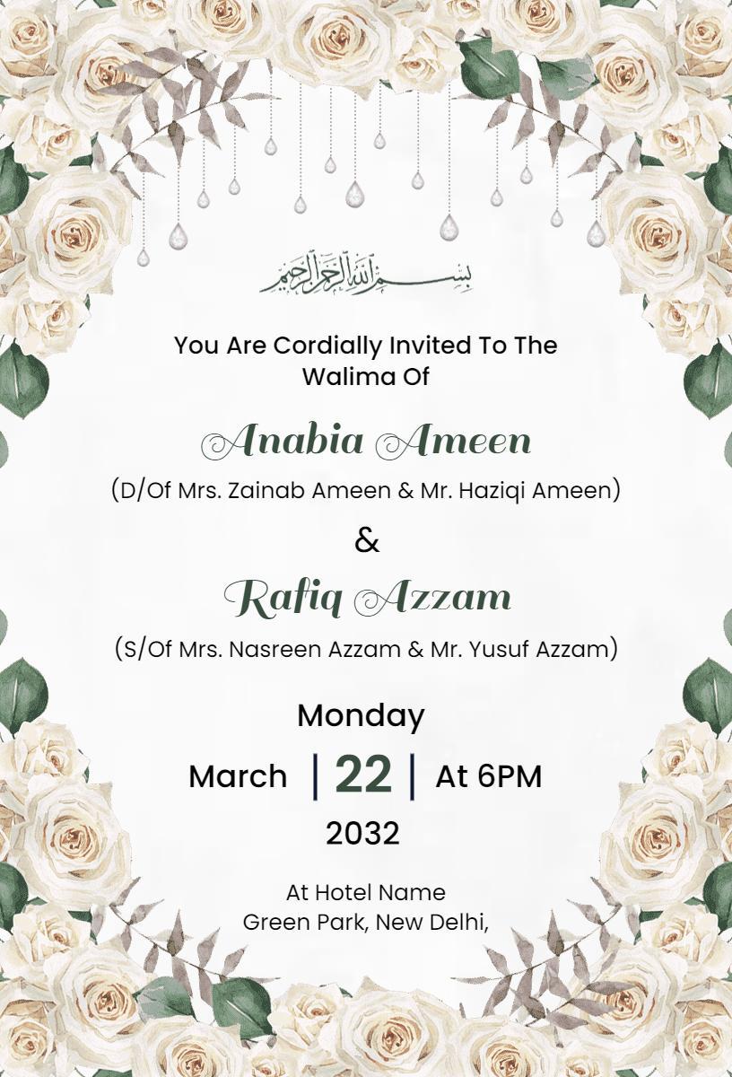 Elegant Muslim Wedding Walima Celebration Invitation Template