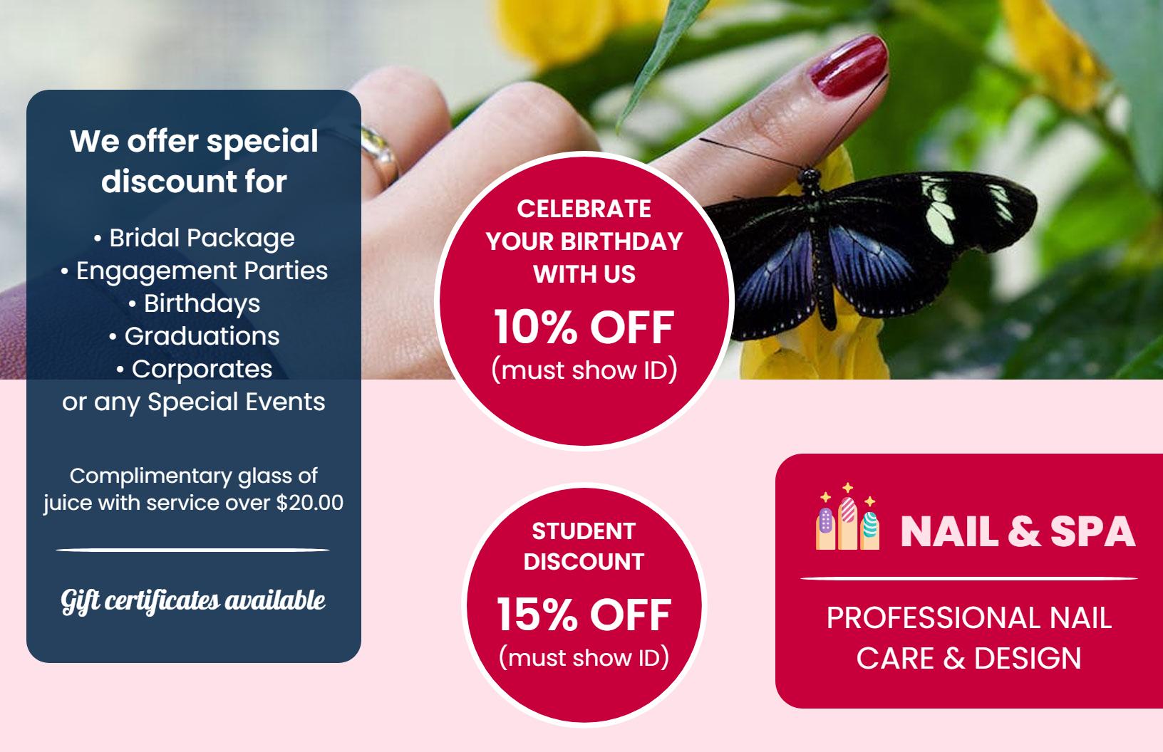 Elegant Nail Salon Birthday Celebration Discount Brochure Template